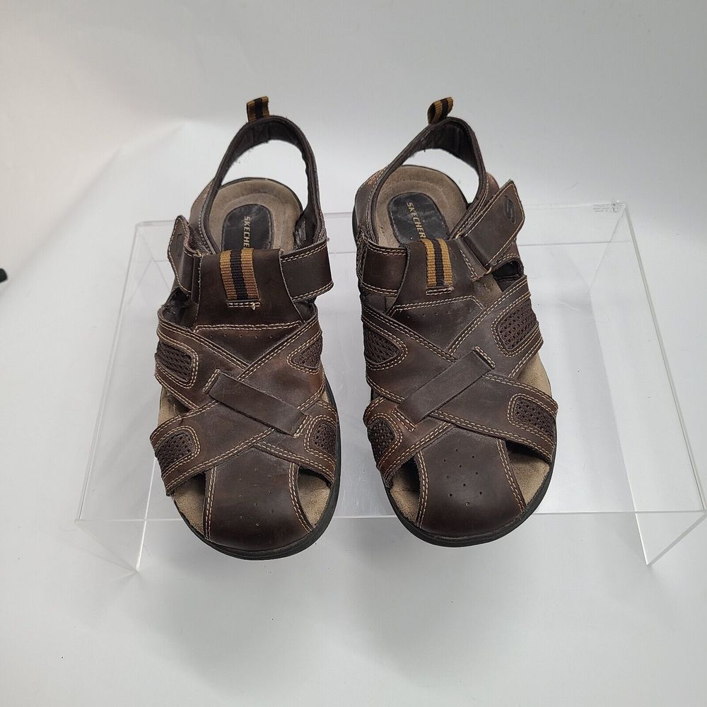 Skechers Brown Leather Fisherman Sandal Padded Insole 63067 Men’s US Sz 11